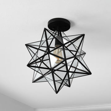Ava 14.5" Farmhouse Bohemian Iron/Glass LED Semi Flush Mount - JONATHAN Y
